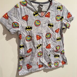 Superhero Themed Gray Scrub Top